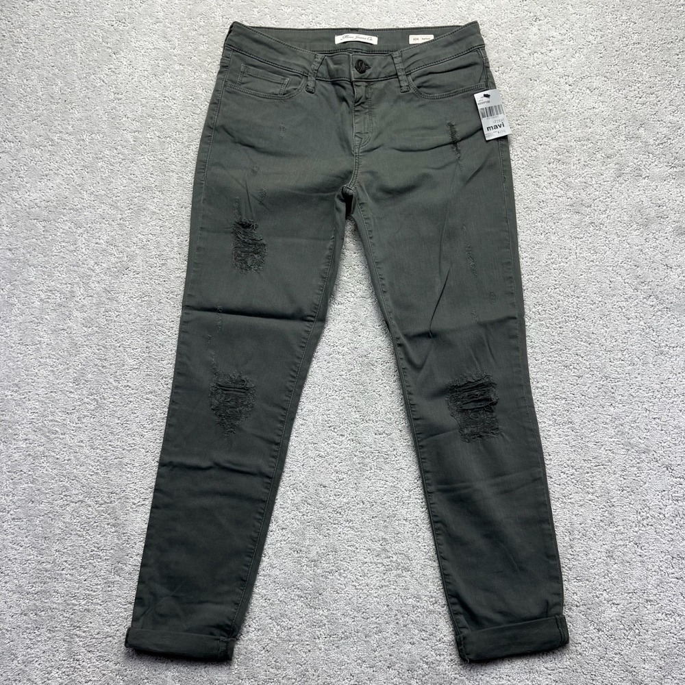 Mavi Jeans Womens 27/29 Olive Green Ada Boyfriend Distressed Ripped Cuffed NWT